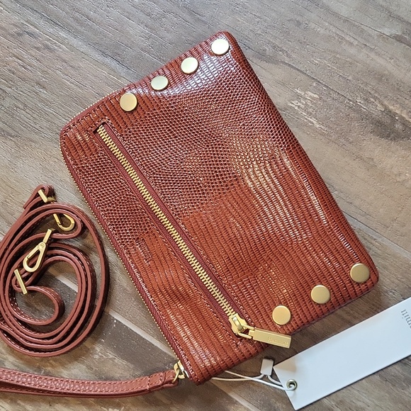 Rare Hammitt Nash Redwood Lizard Leather Clutch Wristlet Brushed Gold Hardware - Picture 8 of 15